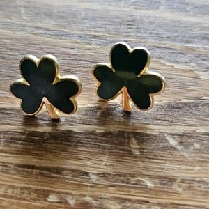 Gold and Green Clover Earrings